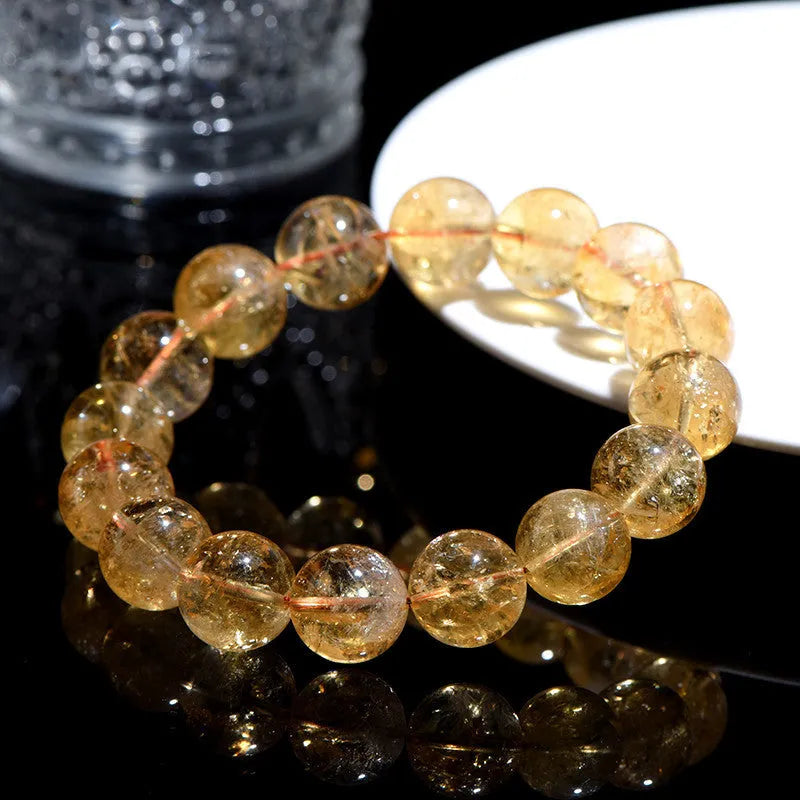 Natural yellow citrine gemstone bracelet showing single circle and three circle bead design options.