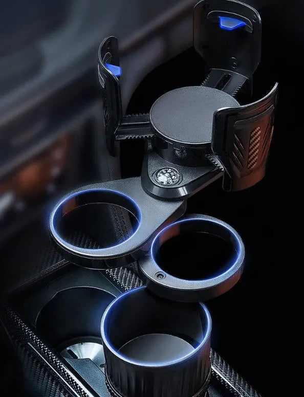 Carbon fibre black car drink holder with retractable adjustable base for vehicle centre console
