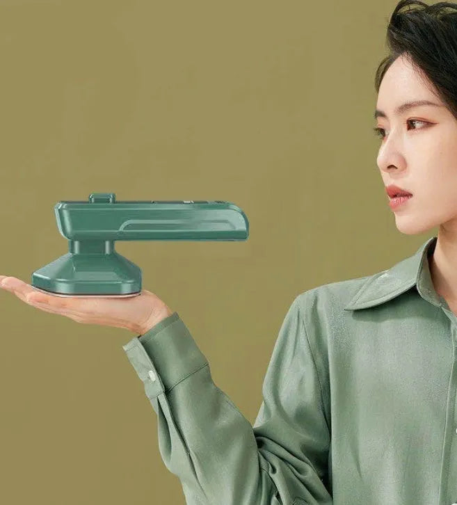 Dark green portable hanging ironing machine with ceramic panel and compact handheld design