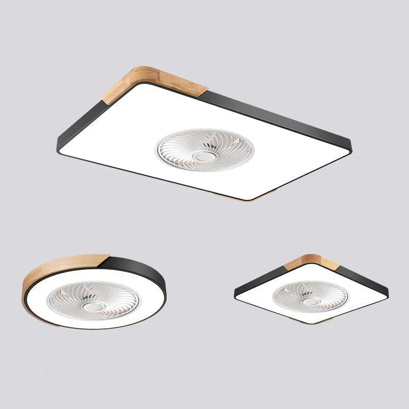 Nordic solid wood fan lamp with PVC shade in rectangular round or square shapes for living room
