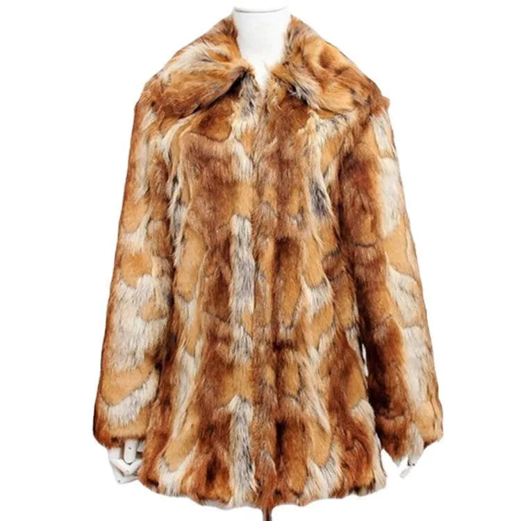 Women's tiger pattern faux fur leather jacket in street fashion style with long sleeves
