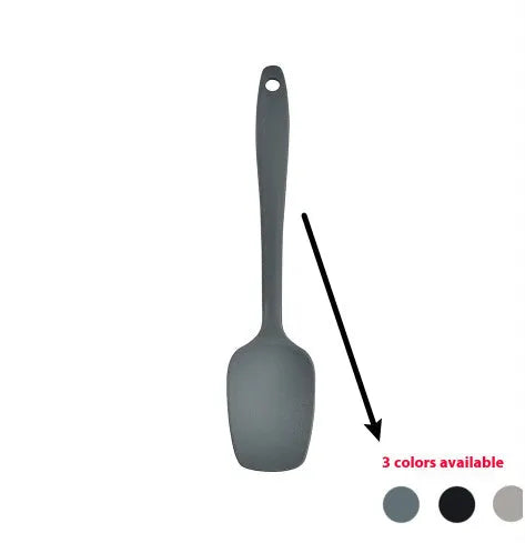 Silicone kitchen utensil set with 12 pieces including spatula, turner, ladel, and food clip in rotating storage bucket