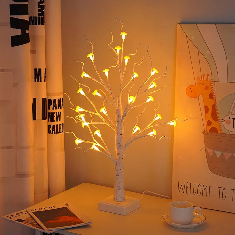 60cm tall mushroom tree LED lamp with 24 detachable flowers creating Birch tree lighting effect