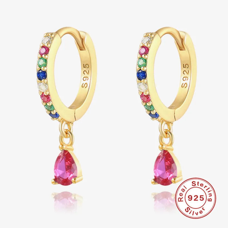 S925 sterling silver water drop earrings with geometric shape and diamond/gemstone accent options