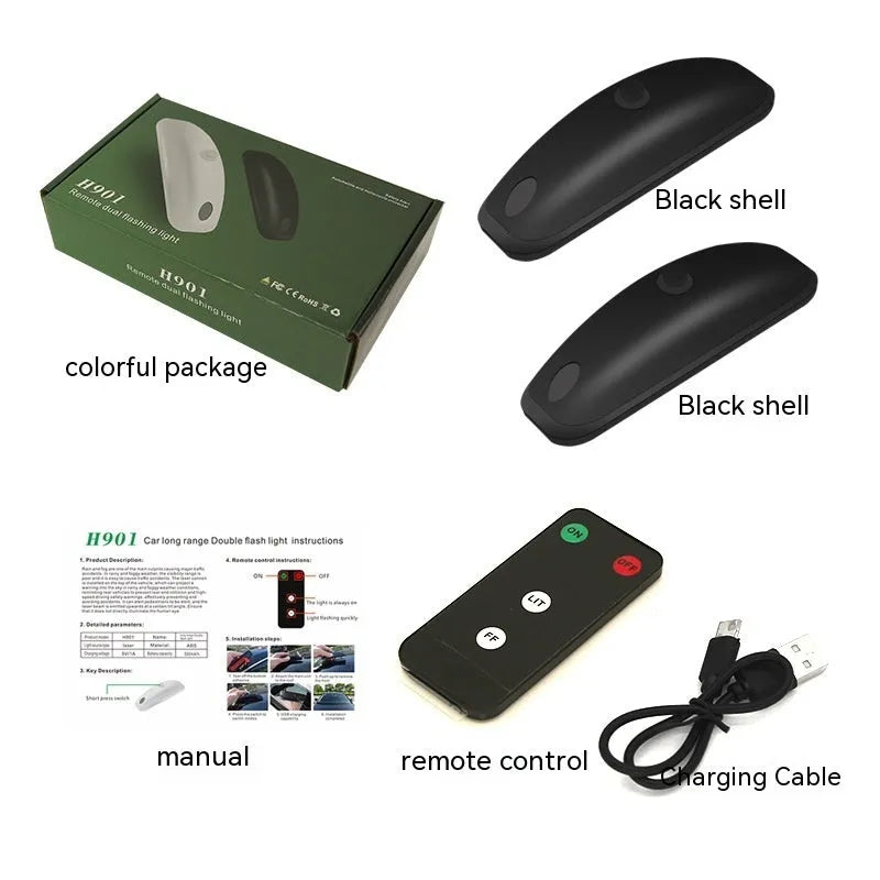 Black universal car strobe light with remote control for anti-collision visibility in rain and fog