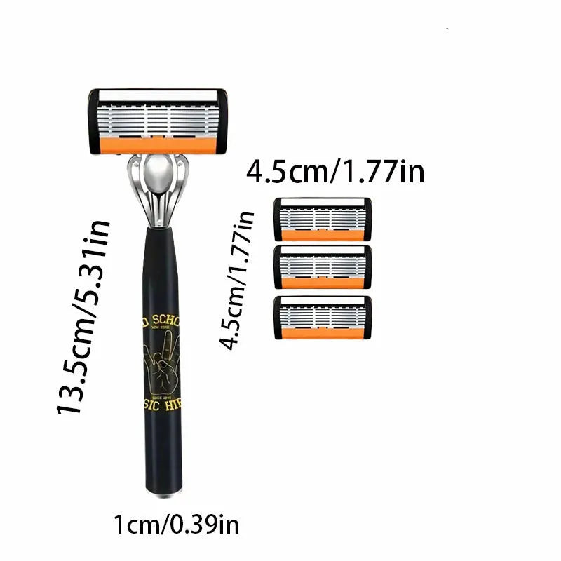 Black six-layer finger handle for manual shaver holder with assorted blade packs.