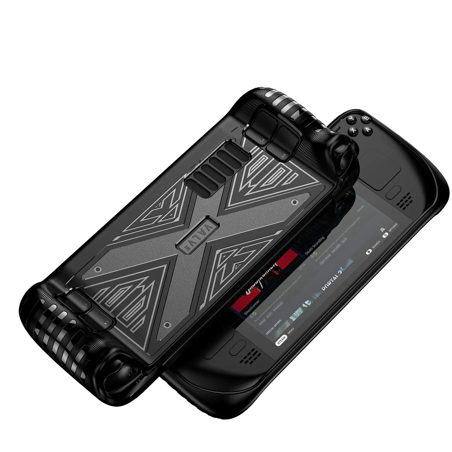 Steam Deck silicone protective case in black blue or red colours showing TPU construction