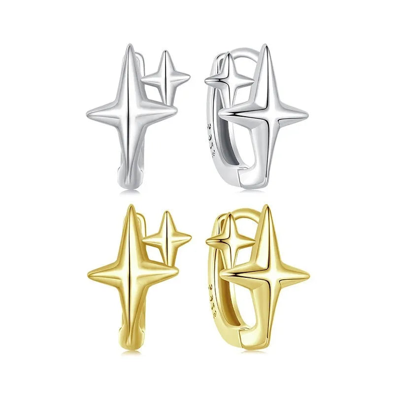 Minimalist star sterling silver ear clips with oxidised finish and XINGX element styling
