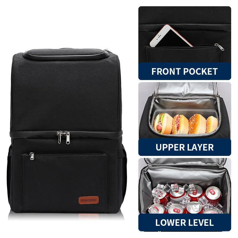 Double layer insulated waterproof backpack in Oxford cloth with 22L capacity for picnics
