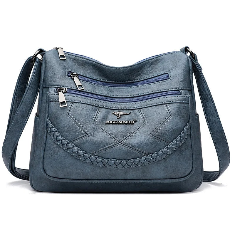 Soft PU leather women's shoulder bag in horizontal square design with crossbody strap