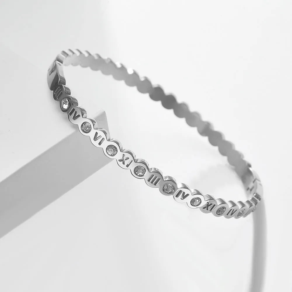 Korean style titanium steel number bracelet in gold rose gold and steel colour options
