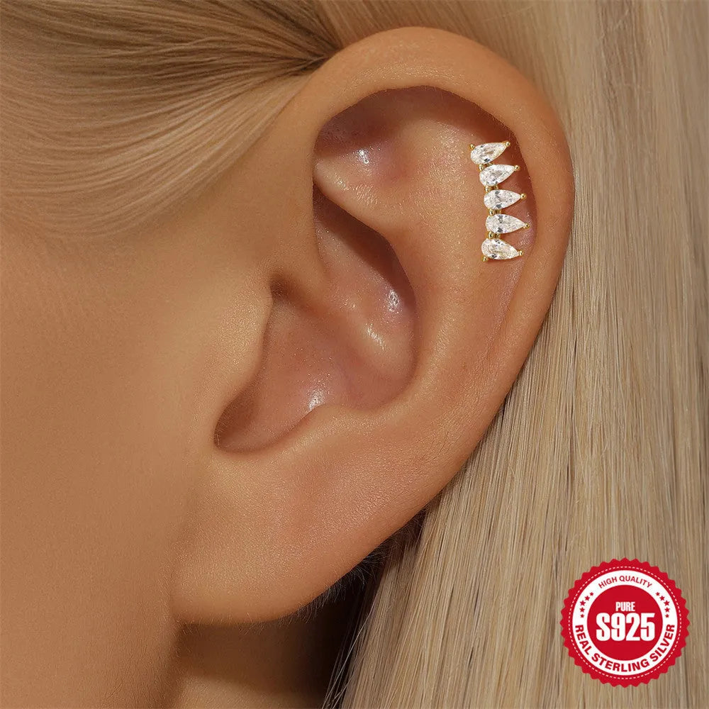 S925 sterling silver geometric earrings with a gold-plated moon and star design.