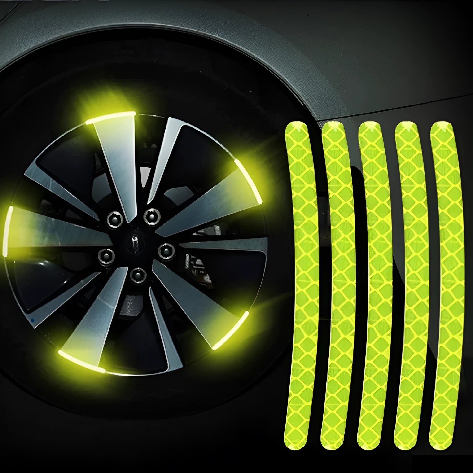 20-piece car wheel hub reflective safety stickers in PVC with arc pattern design