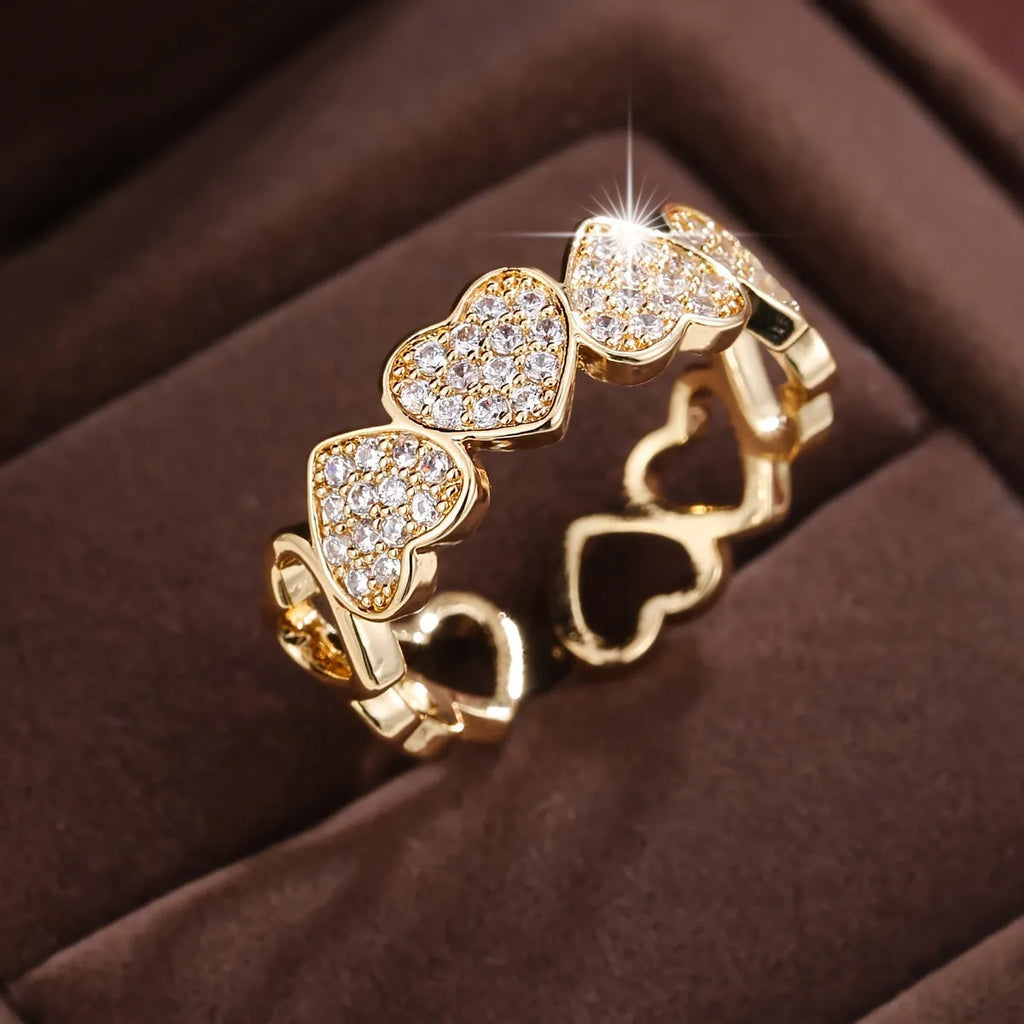 Adjustable open heart couples ring geometric design gold silver colour