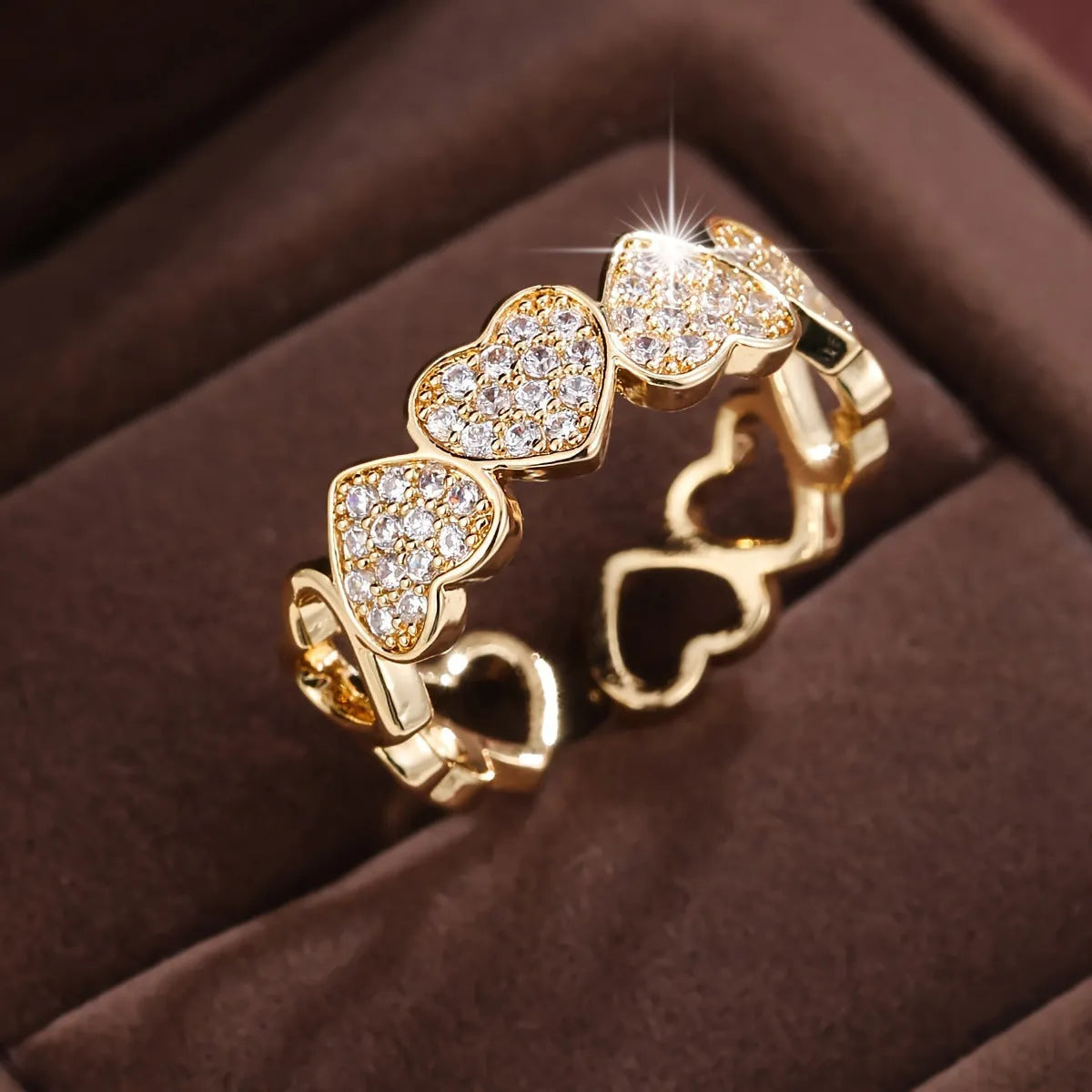 Adjustable open heart couples ring geometric design gold silver colour