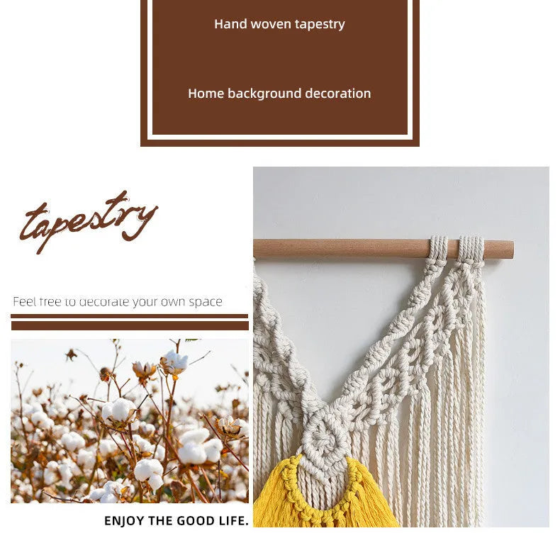 Hand-woven creamy-white cotton tapestry with Nordic style design, rectangular 120x95cm wall hanging