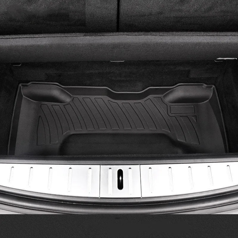 Rubber floor mat with TPE footrest for Tesla Model 3, Y, X, and S cars.