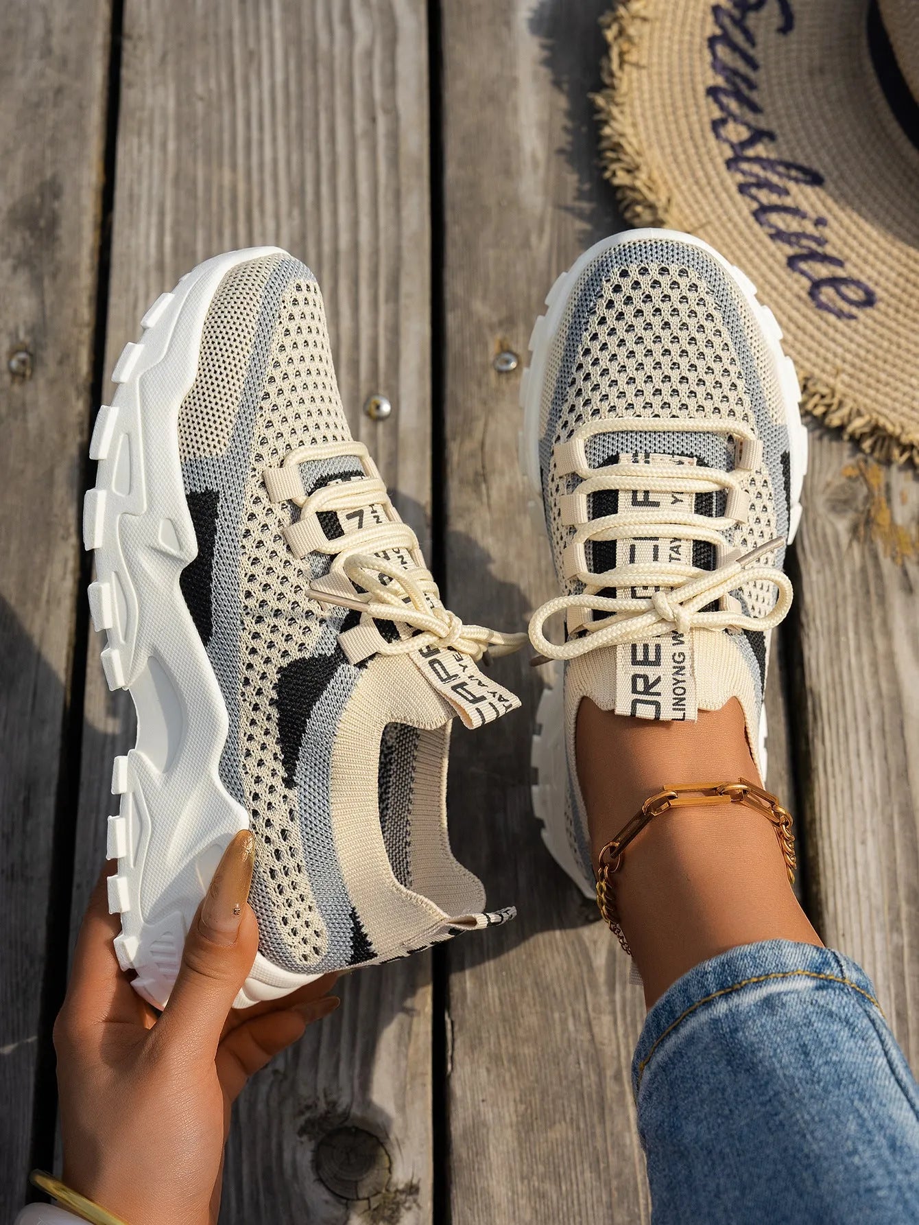 Women's Flyknit mesh lace-up sneakers in multiple colour options with rubber sole