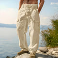 Men's loose fit cotton wide-leg casual trousers in light army green colour