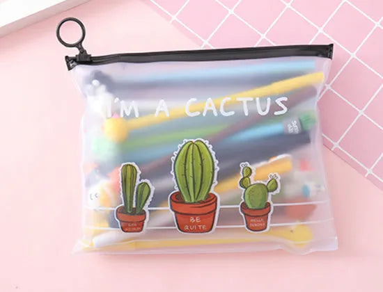 Plastic pen case containing 20 cartoon style 0.5mm black neutral pens