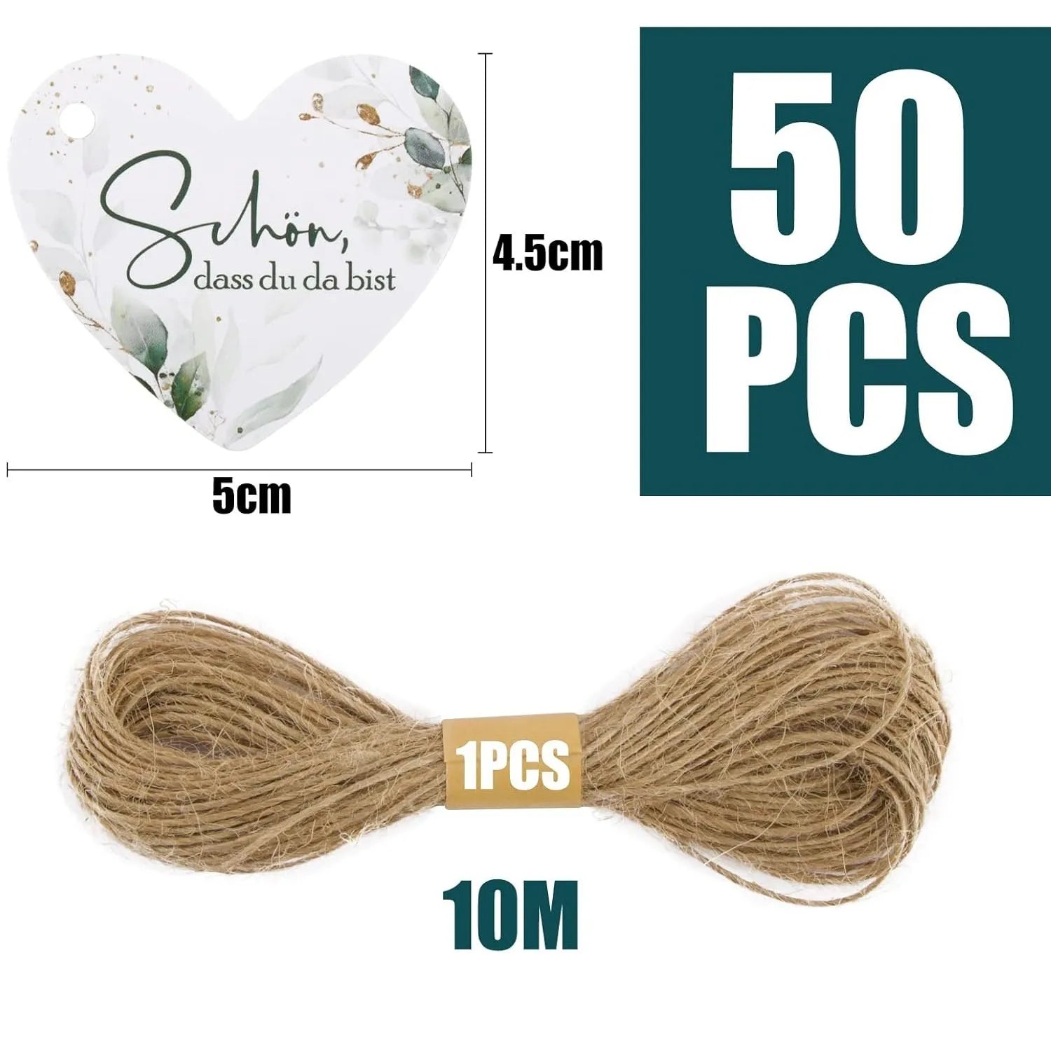 Pack of 50 flower heart-shaped paper gift tags in two decorative styles.