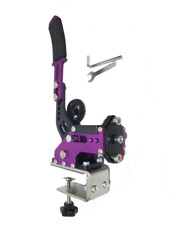 Aluminum linear handbrake body with clamp for drift racing simulators compatible with Logitech and Thrustmaster wheels