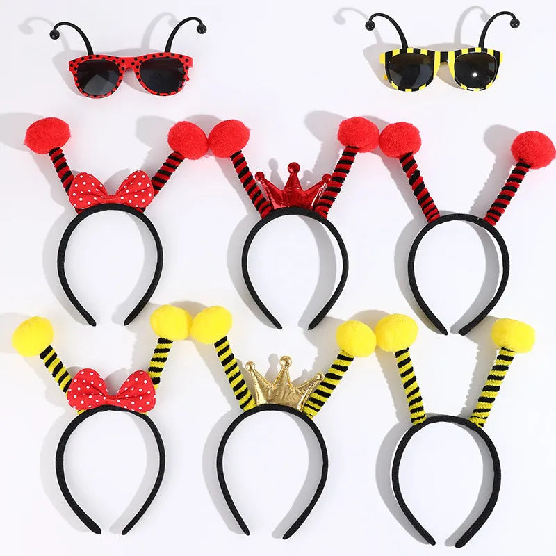 Yellow and black bee costume headband and glasses set for fancy dress parties