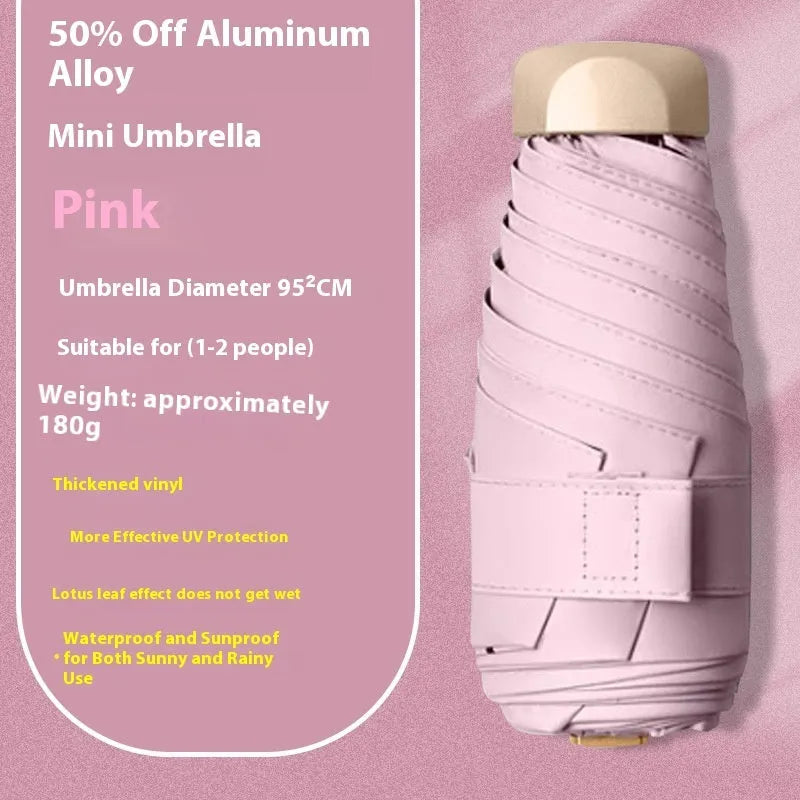 Five-fold manual umbrella with gradient vinyl sunshade showing six alloy bones in beige colour option