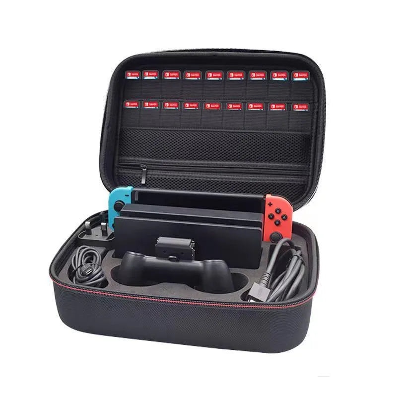 Black EVA hard-shell storage bag for game console accessories like controllers and cables.