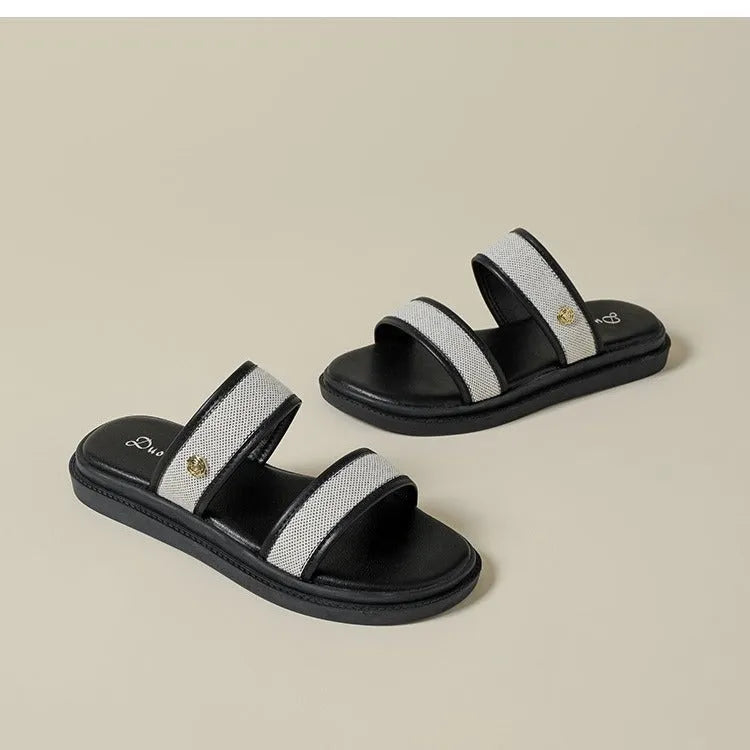Brown women's vintage retro flip-flop sandals with artificial PU upper and soft bottom