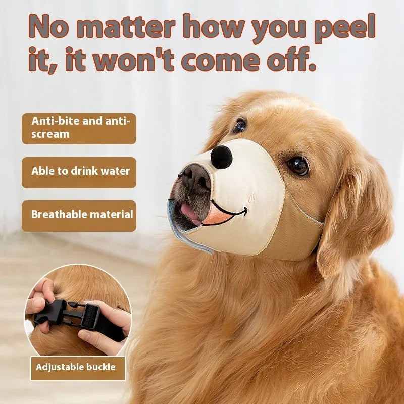Canvas dog muzzle in Ollie Brown Bear brown design or Bondi Blue Shark blue pattern for bite prevention