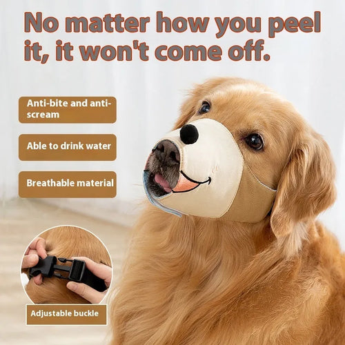 Canvas dog muzzle in Ollie Brown Bear brown design or Bondi Blue Shark blue pattern for bite prevention