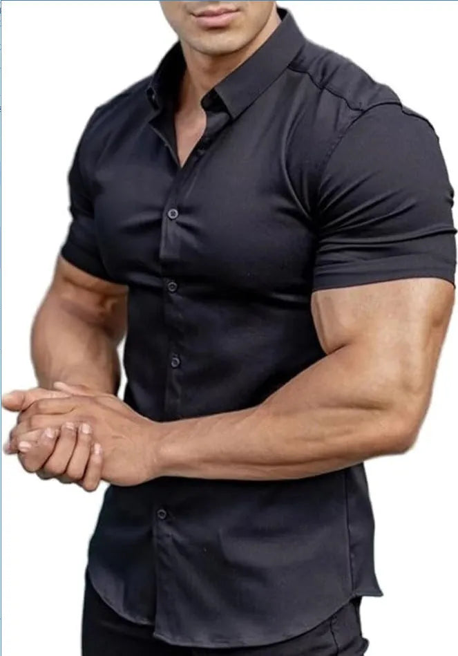 Men's short sleeve printed casual shirt in cardigan style with collar, available in multiple colours