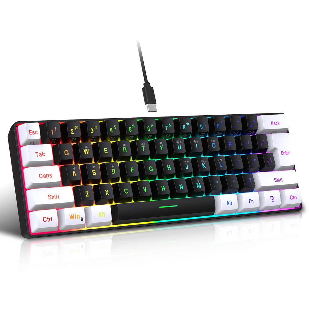 Compact 61-key wired membrane keyboard in white and black colour scheme