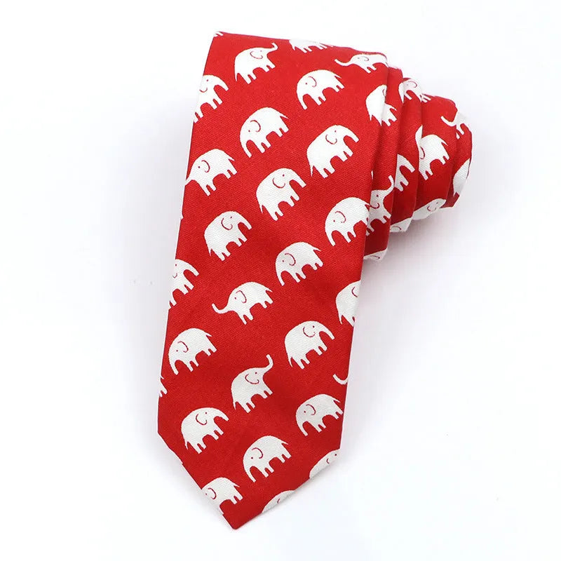 Korean-style narrow men's cotton bow tie with a printed cartoon pattern.