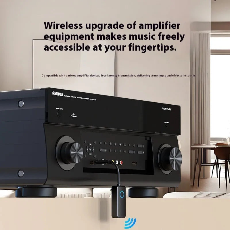 Black Bluetooth 5.4 audio adapter with flexible 3.5mm plug for wireless connectivity
