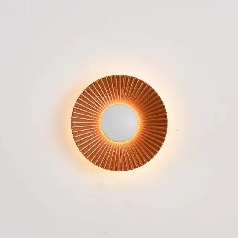 Round aluminium wall lamp with LED light source in multiple colour combinations for bedroom or living room