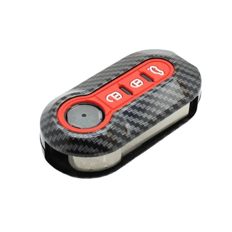 Fiat 500 carbon fibre key shell case in black, red, and dark blue colours for Boyue Ottimo Viaggio models