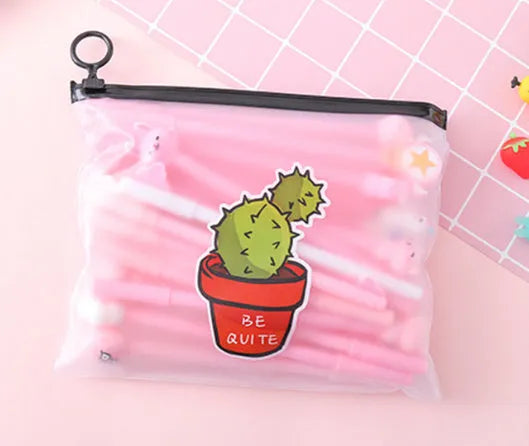 Plastic pen case containing 20 cartoon style 0.5mm black neutral pens