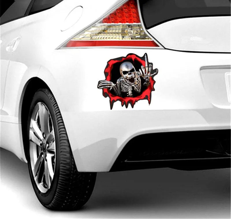 Colourful broken shell and metal skull car bumper sticker measuring 15cm by 14cm