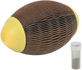 Ellipse-shaped catnip ball toy made of recycled corrugated paper, showing scratch surface and size.
