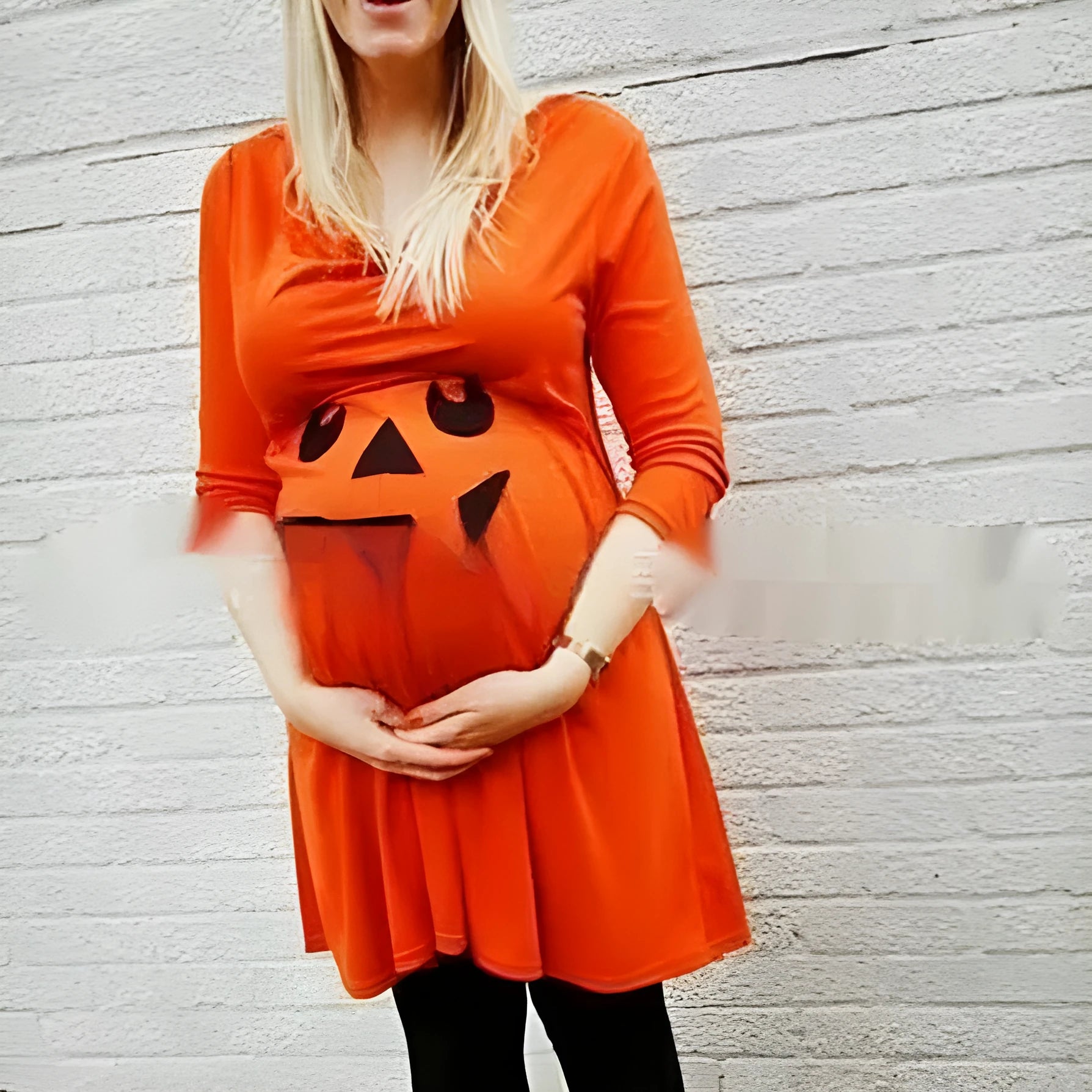 Orange cotton maternity dress for Halloween and pregnancy wear in sizes S to 5XL