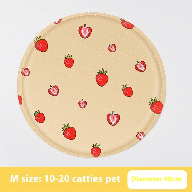 Round pet cooling mat with cartoon design options for dogs in two size variations