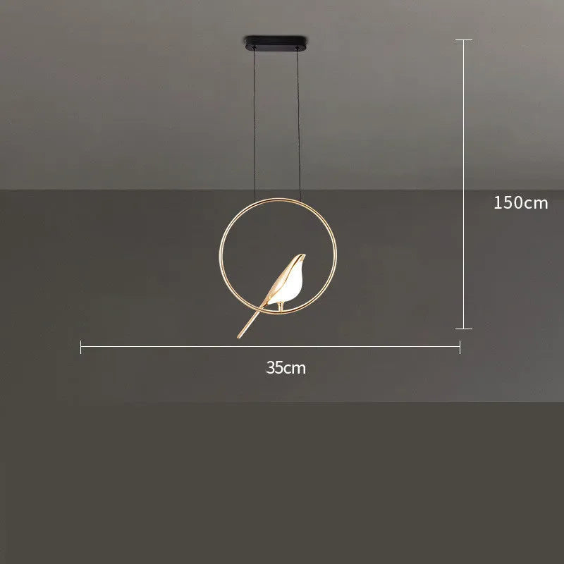 Modern minimalist magpie bird chandelier made of zinc alloy and acrylic with 150cm drop and neutral LED light