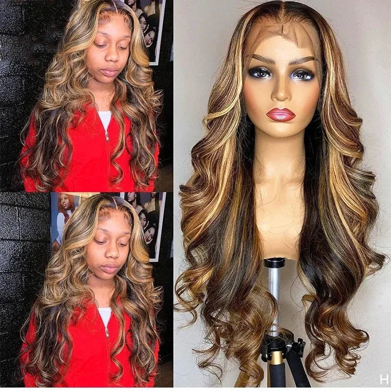Long curly front lace wig with 134 gradient colour and integrated head cover