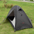 Single person camping tent with aluminium poles shown in expanded position with orange colour option