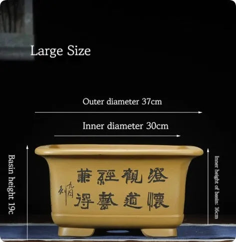 Large Chinese-style antique purple clay flower pot for indoor bonsai trees.