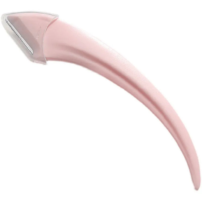 Curved moon-shaped eyebrow trimmer with a cutting comb on a white background.