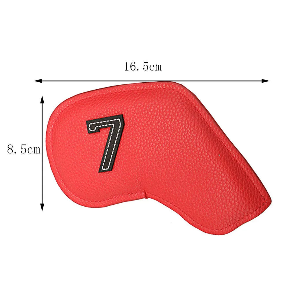 Set of 10 digitally printed golf club head covers in various colour designs