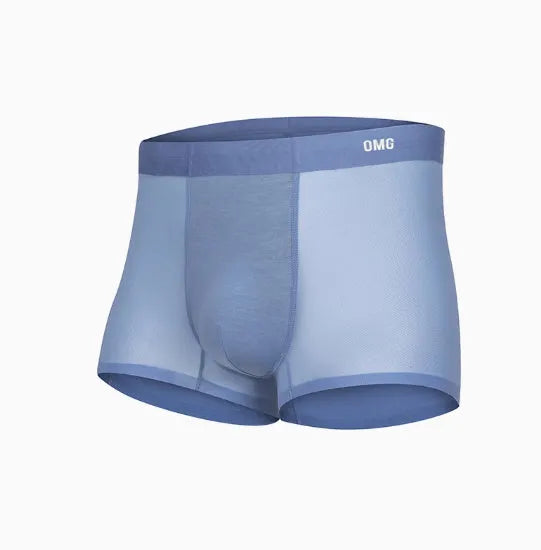 Men's lightweight seamless antibacterial sports underwear shown in black, blue, green, and silver colour options.
